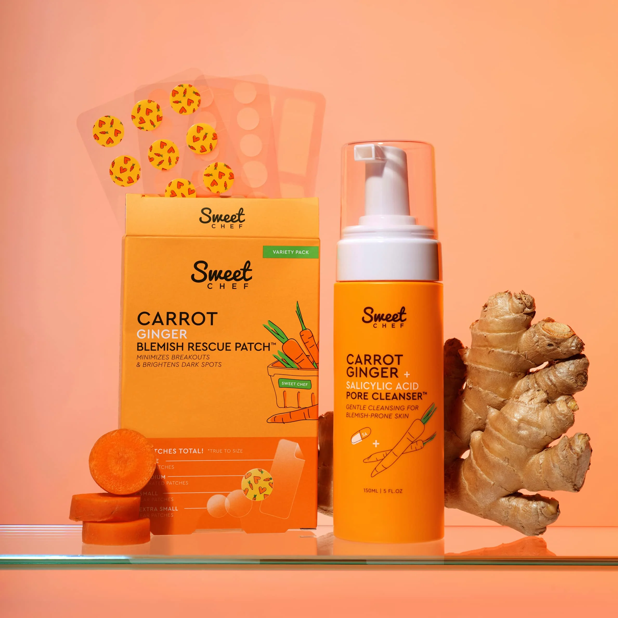 Sweet Chef Carrot Ginger + Salicylic Acid Pore Cleanser - Foaming Face Wash and Gentle Cleanser for Blemish Prone Skin - Brightening Ginger, Pore Minimizer Carrot and Exfoliating Face Wash (5 fl oz) - Image 3