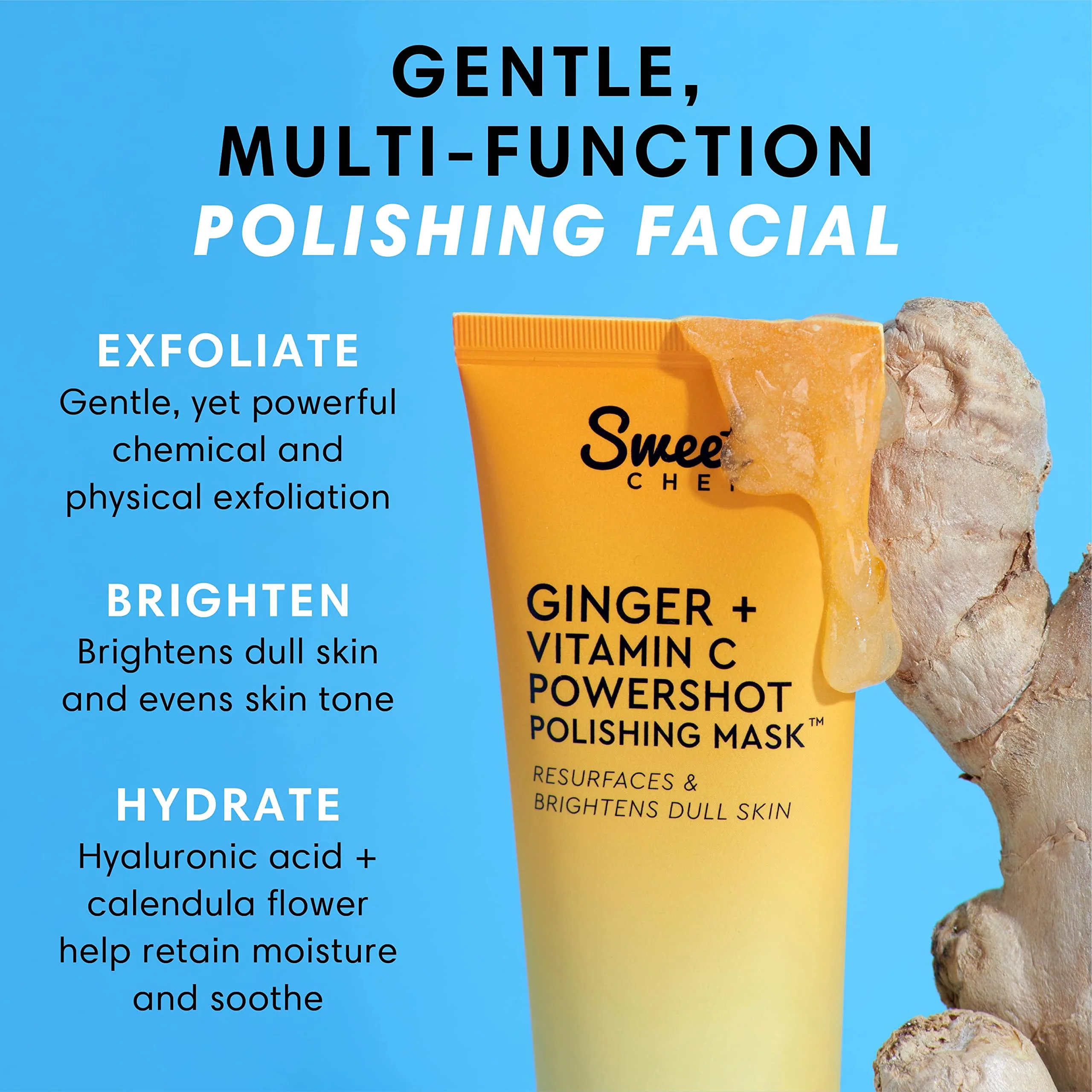 Sweet Chef Ginger + Vitamin C Powershot Polishing Mask - Brightening Face Mask for Dark Spots & Uneven Skin Tone + Maca, Rice Powders & AHA Face Exfoliant & Resurfacing Formula (3.4oz) - Image 2