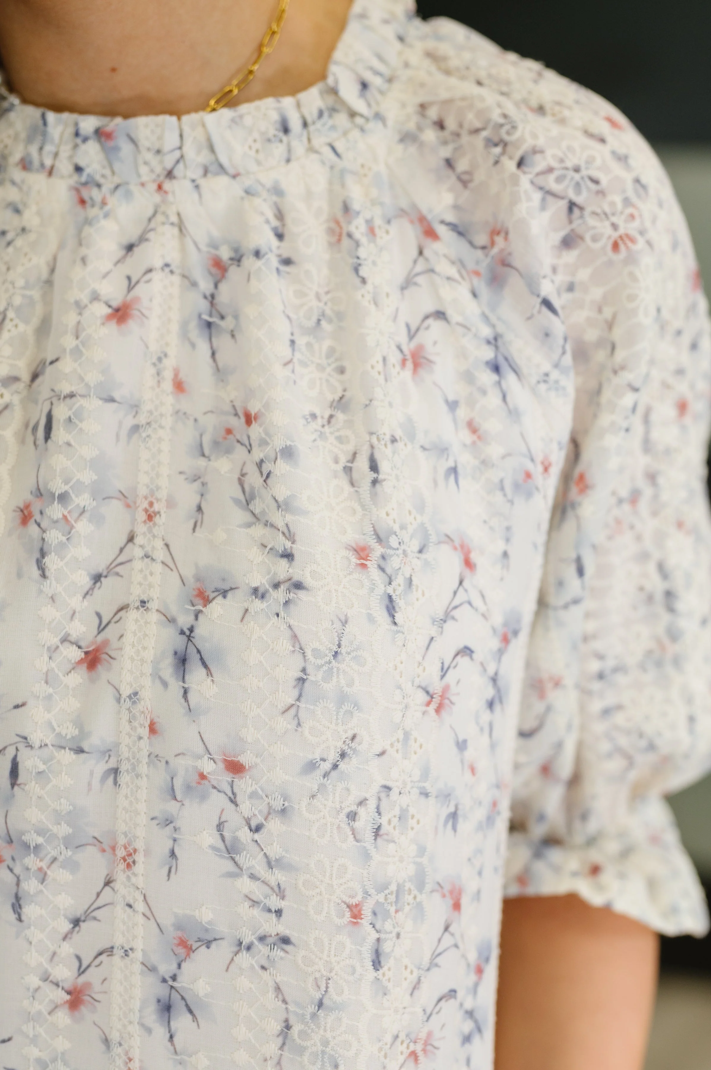 Sweet Ruffle Affair High Neck Blouse in Blue - Image 2
