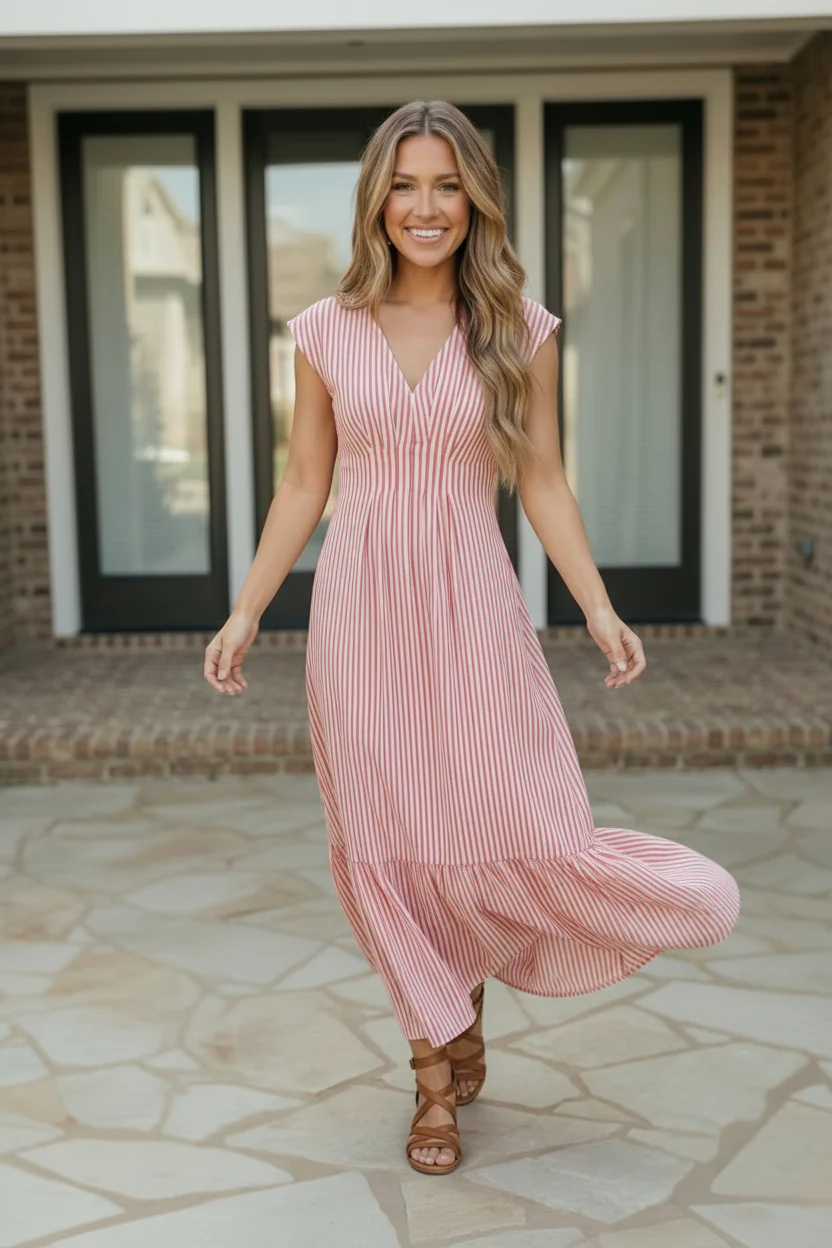 Sweet Stripe Tiered Maxi Dress in Red - Image 4