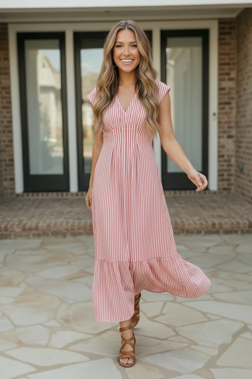 Sweet Stripe Tiered Maxi Dress in Red - Image 5