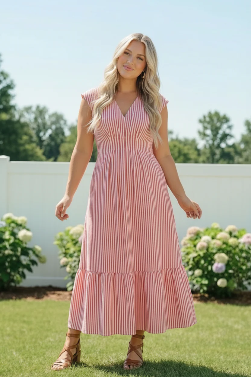 Sweet Stripe Tiered Maxi Dress in Red - Image 7