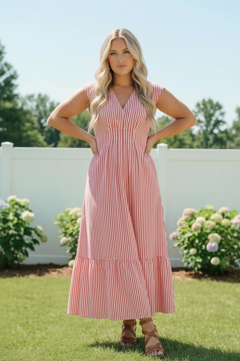 Sweet Stripe Tiered Maxi Dress in Red - Image 8
