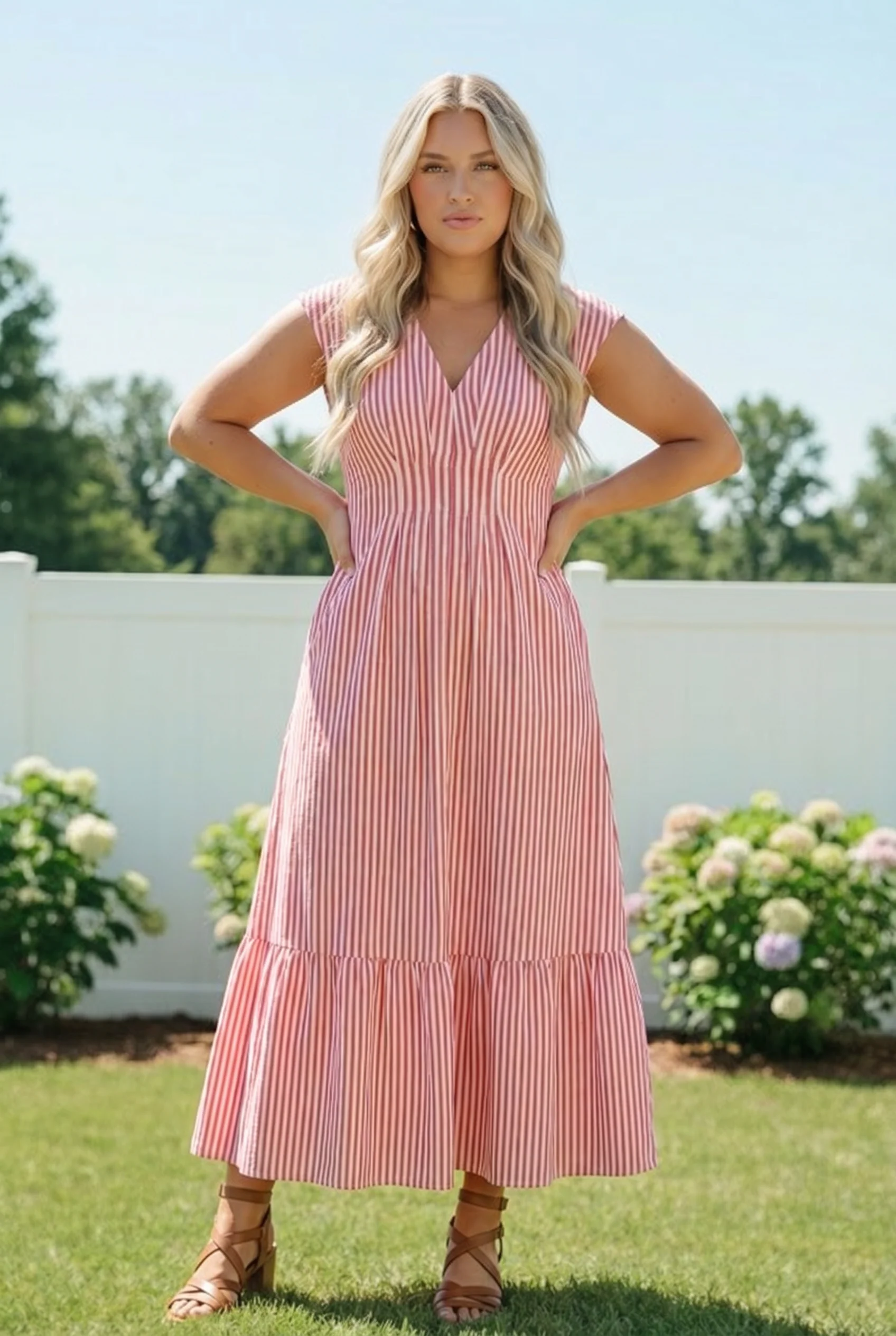 Sweet Stripe Tiered Maxi Dress in Red - Image 9