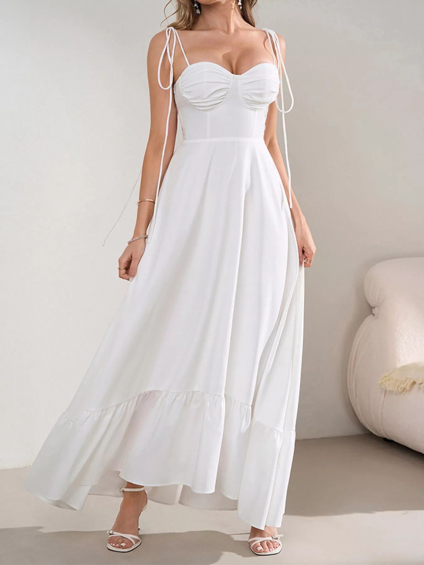 Sweetheart Neck Tie-Strap Ruffle Hem Maxi Dress - Image 13