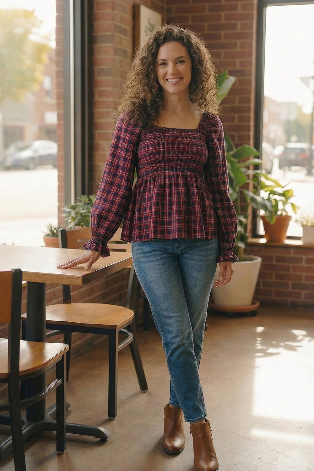 Sweetheart Smocked Cranberry Plaid Top - Image 6
