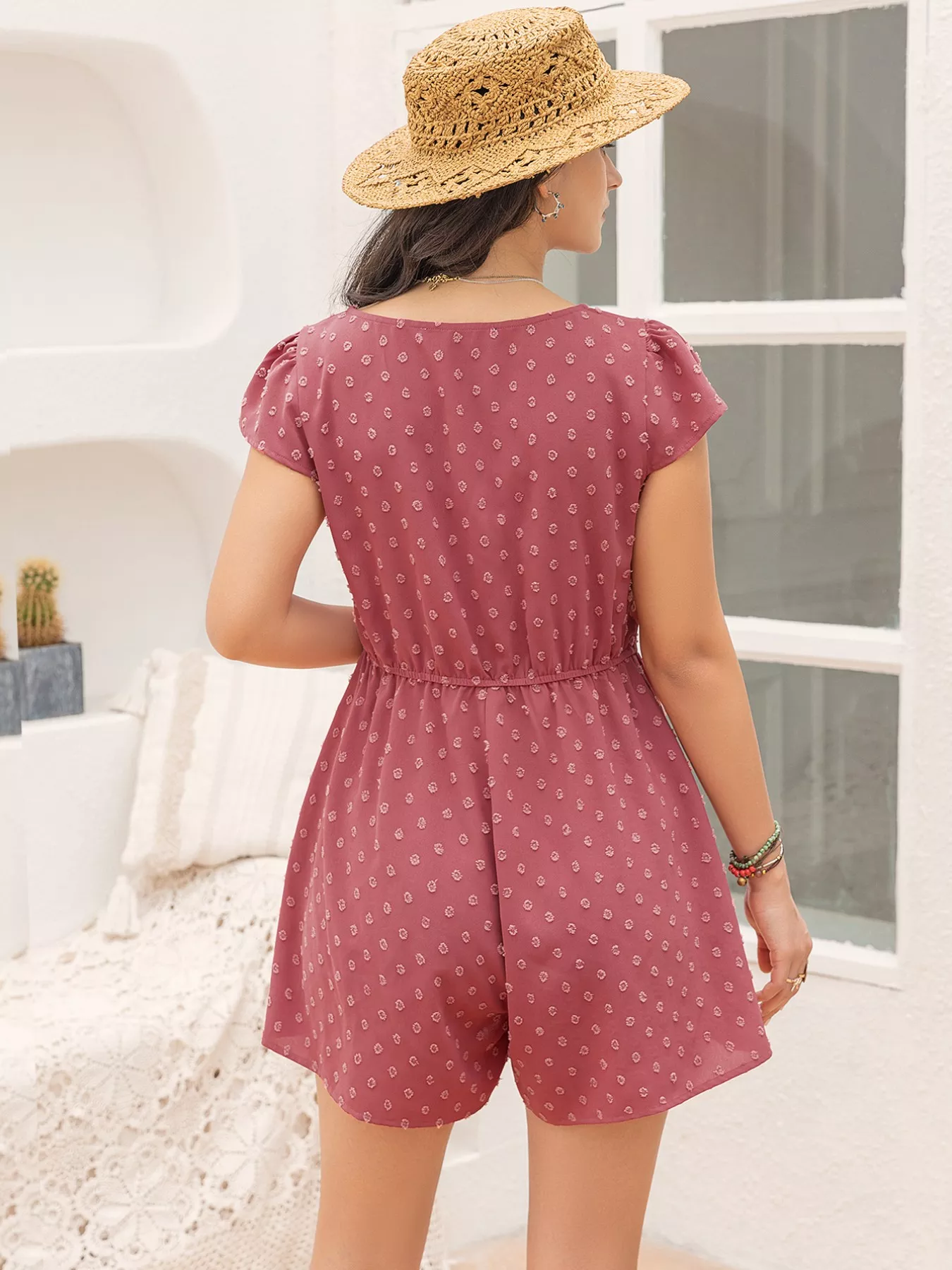 Swiss Dot Cap Sleeve Romper - Image 6