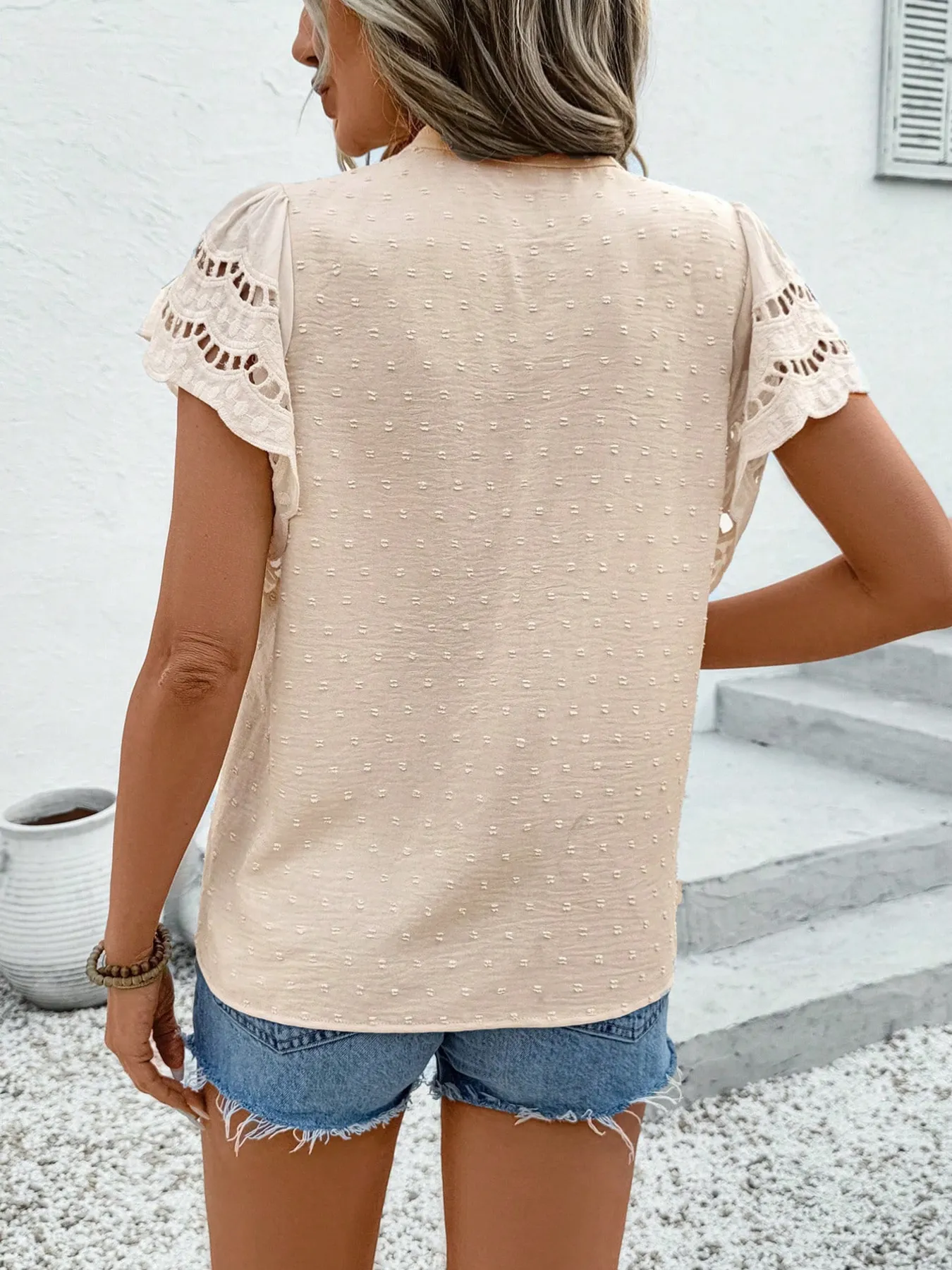Swiss Dot Cutout Button Down Shirt - Image 7
