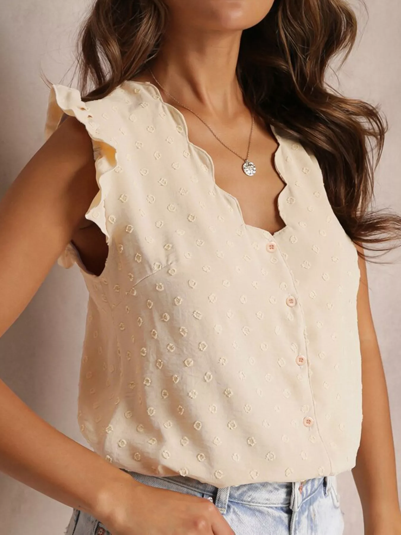 Swiss Dot Ruffled Button-Down Shirt - Image 2