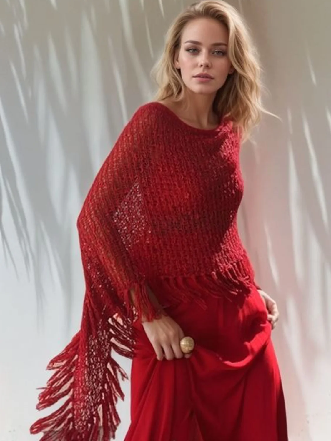 Tassel Boat Neck Knit Shawl - Image 10
