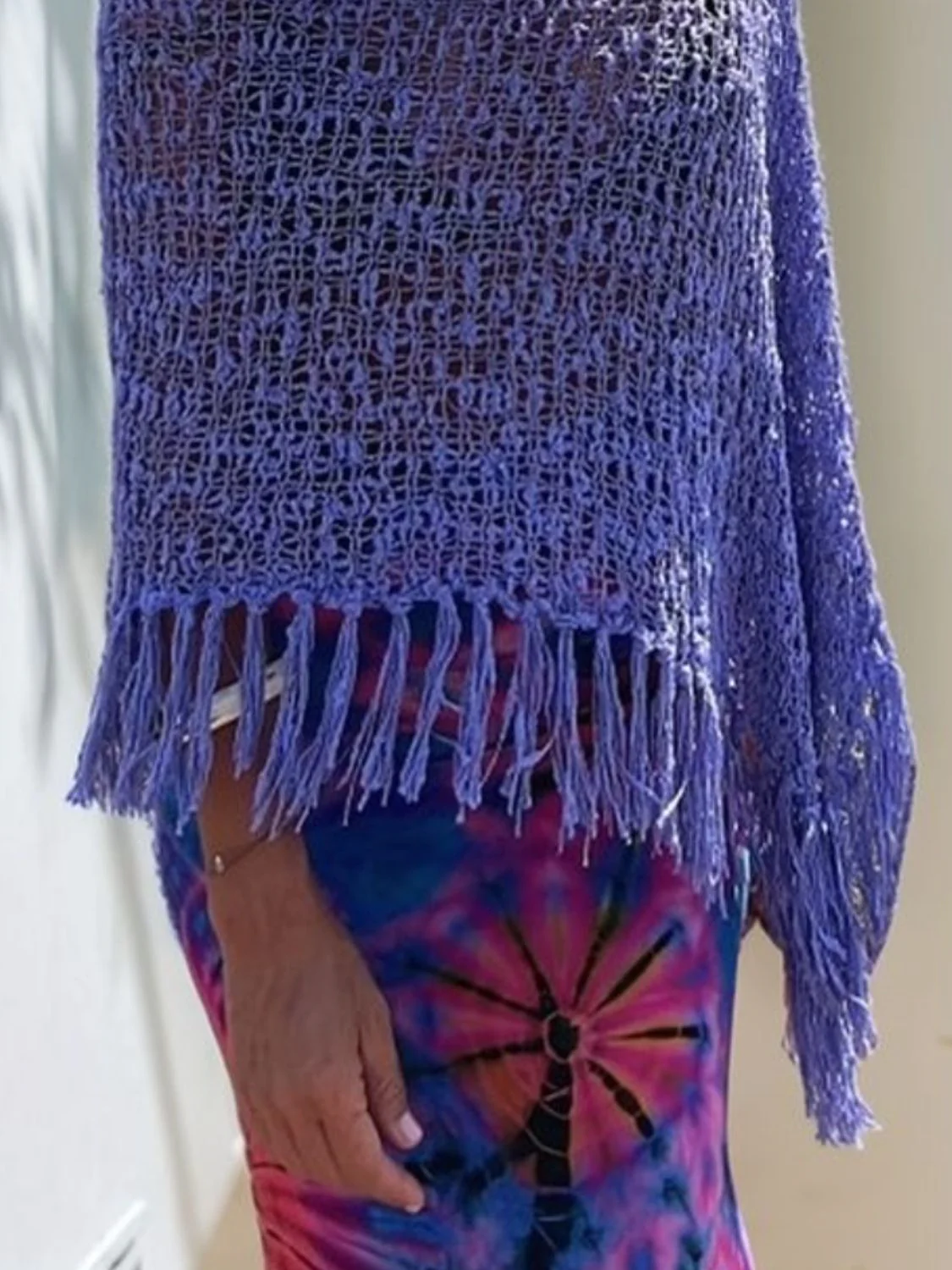 Tassel Boat Neck Knit Shawl - Image 9