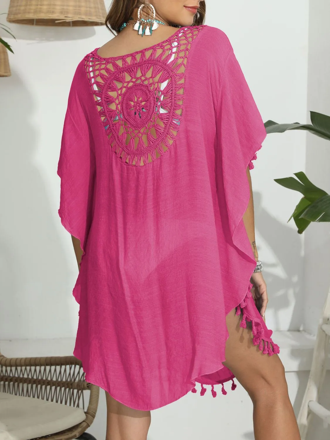 Tassel Crochet Round Neck Cover-Up - Image 27
