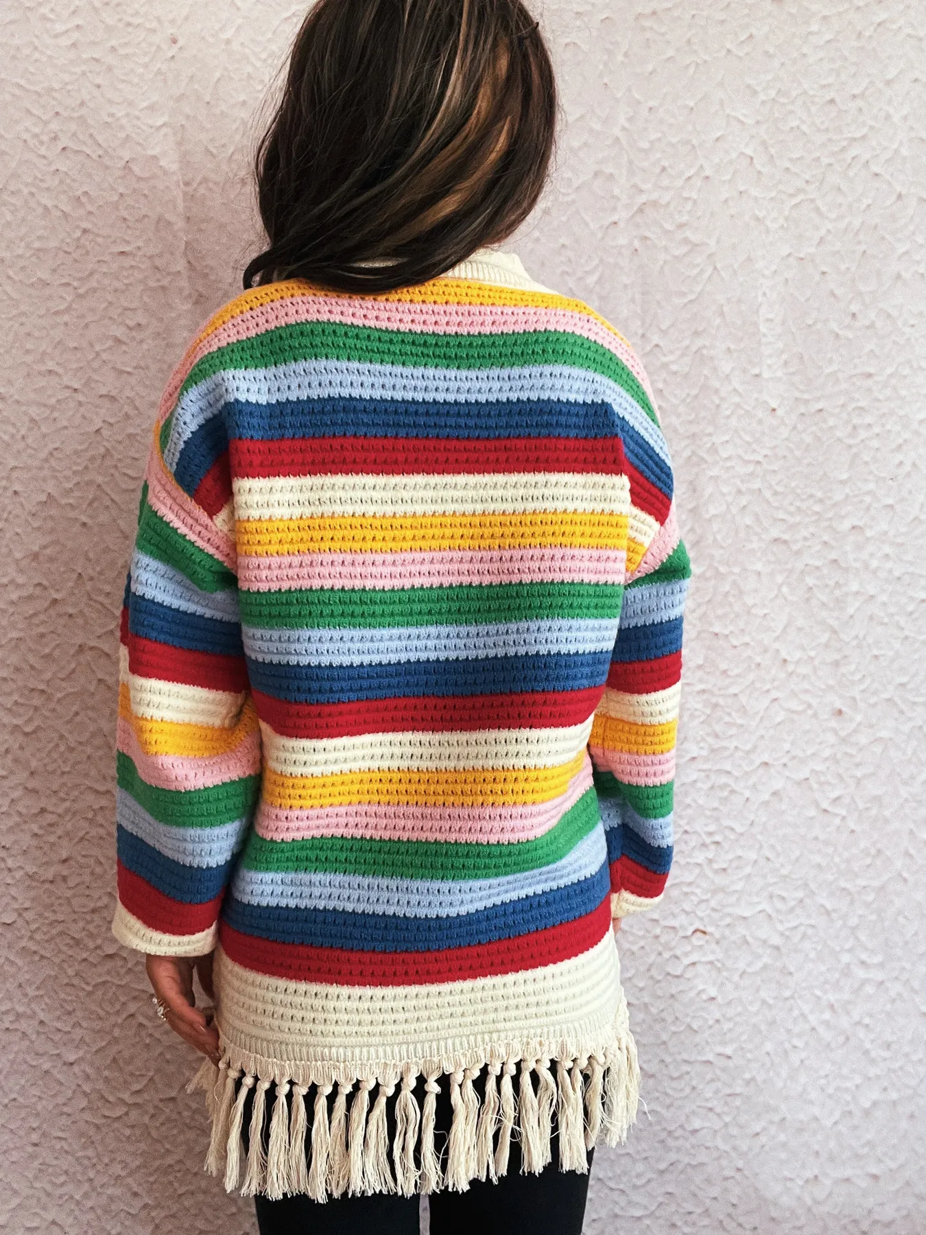 Tassel Rainbow Striped Long Sleeve Sweater - Image 9