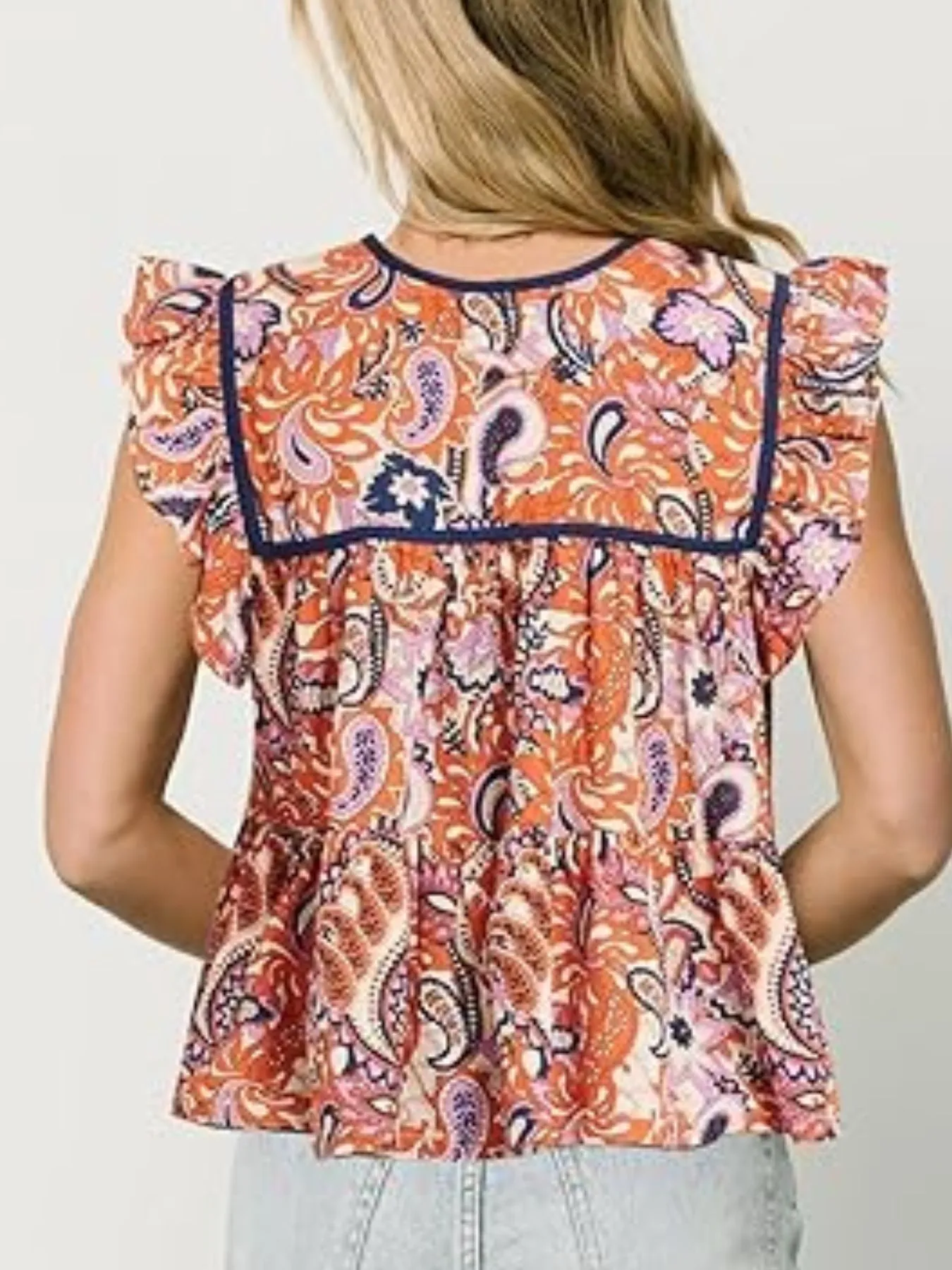Tassel Ruffled Striped Blouse - Image 6