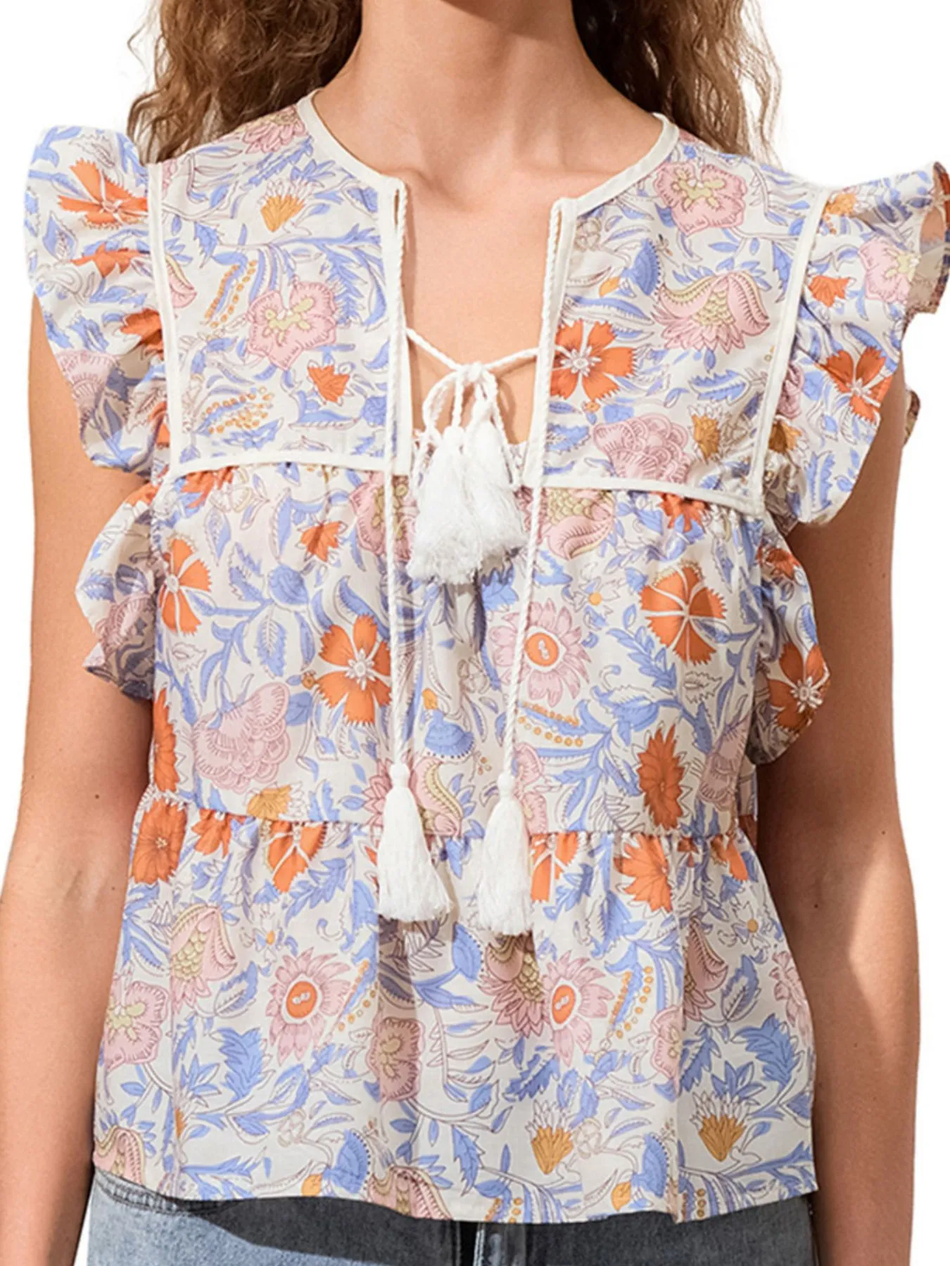 Tassel Ruffled Striped Blouse - Image 8