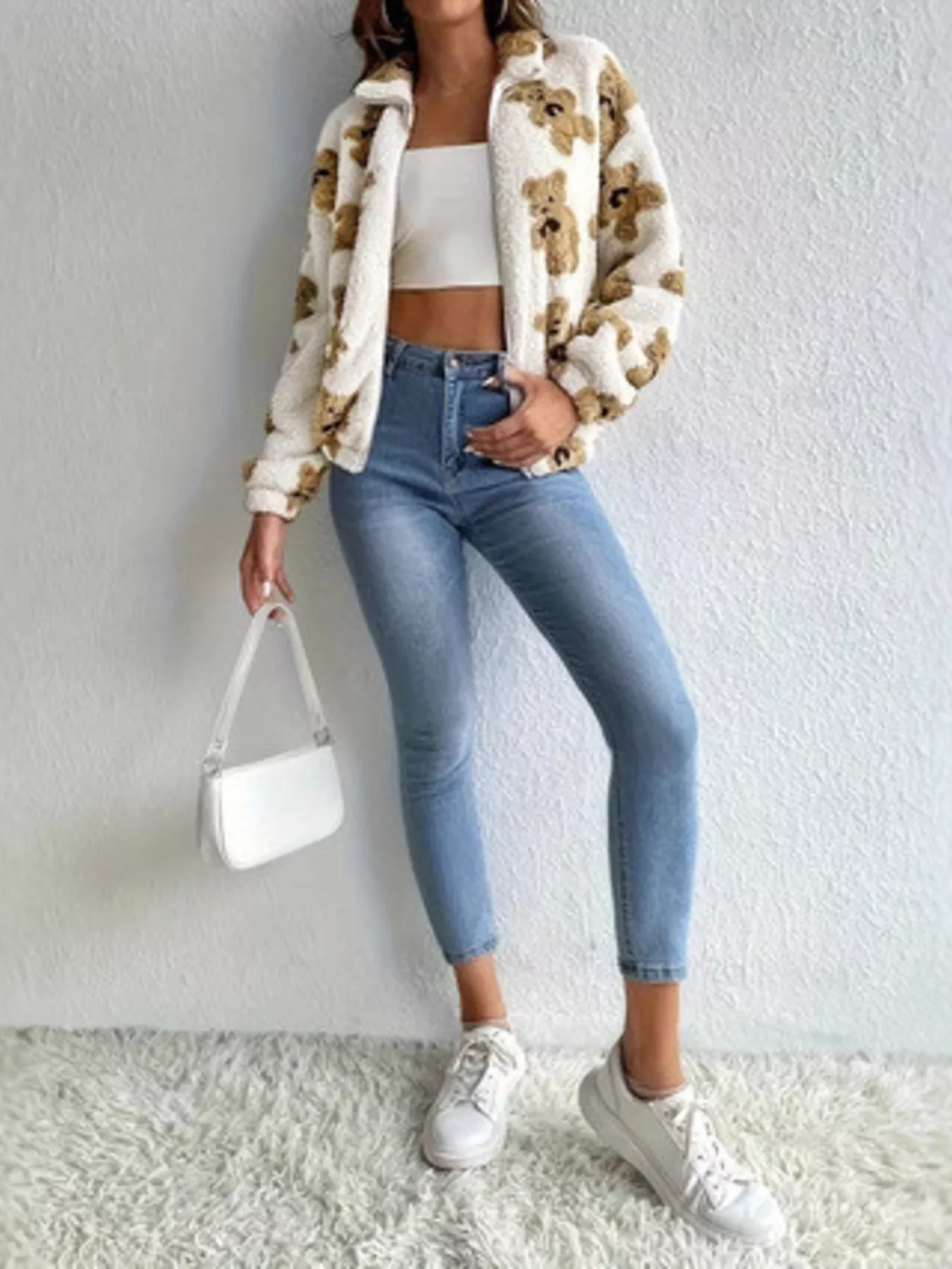 Teddy Bear Fuzzy Zip-Up Jacket - Image 4