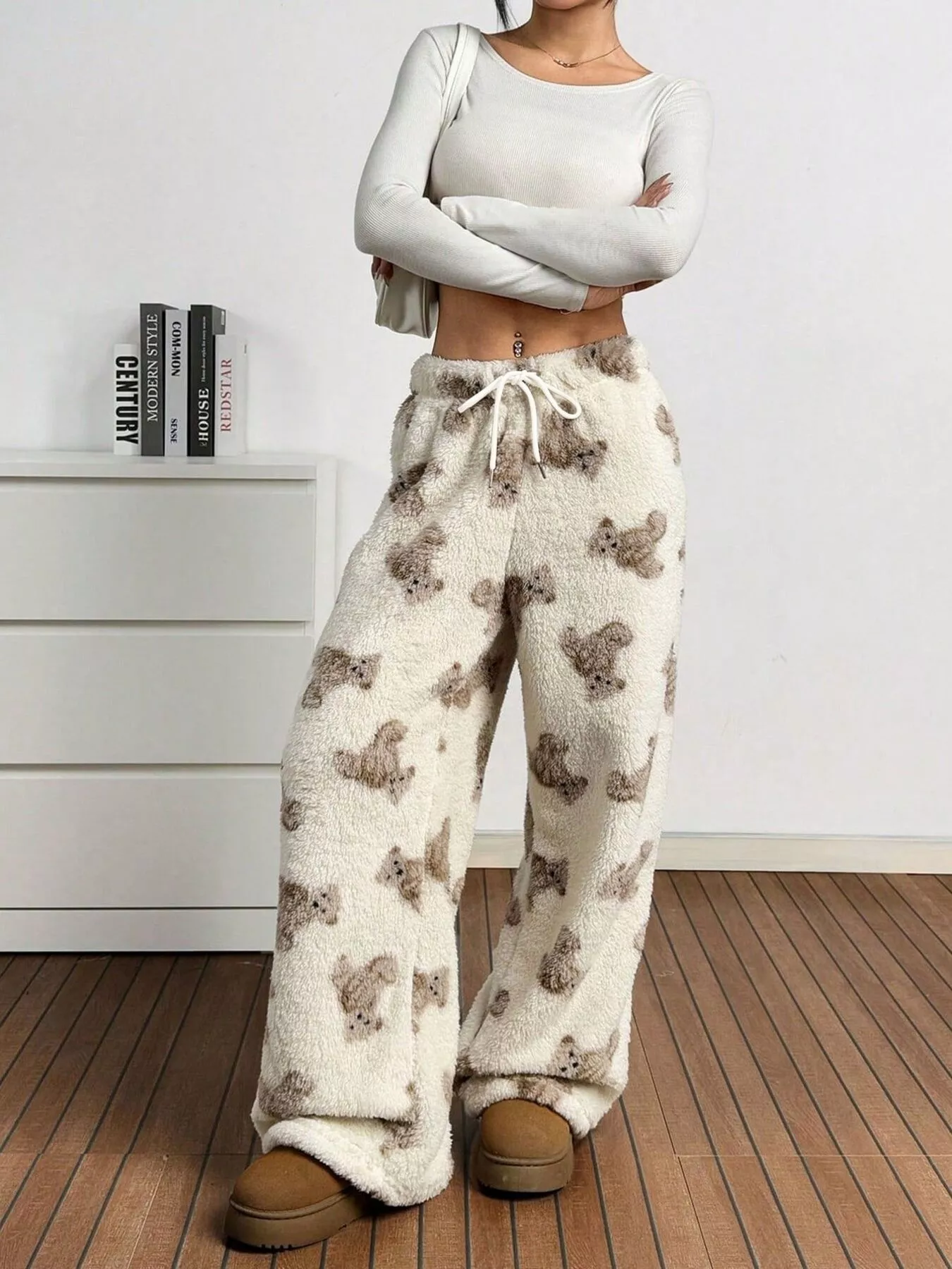 Teddy Bear Print Fluffy Pants - Image 3