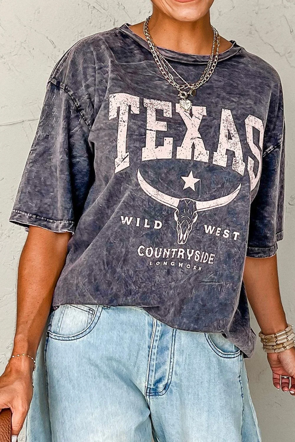 TEXAS Steer Head Graphic Mineral Wash Oversized T-Shirt - Image 4