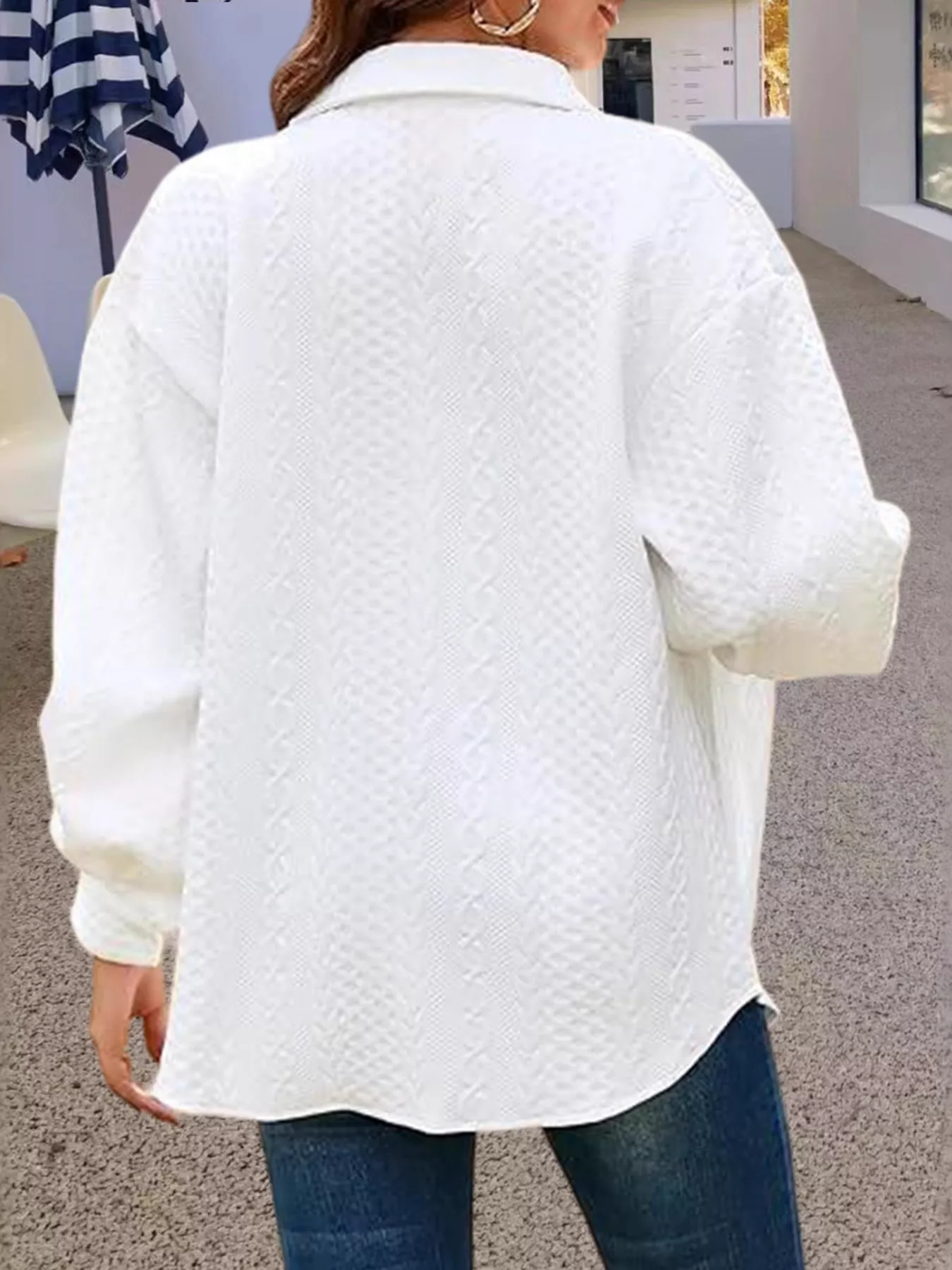 Texture Button Up Long Sleeve Shacket - Image 2