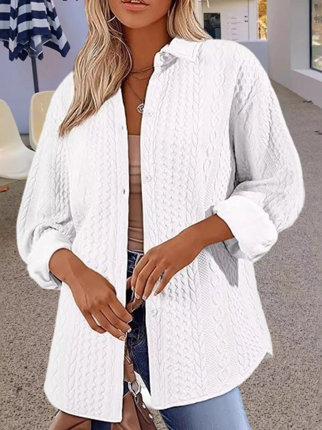 Texture Button Up Long Sleeve Shacket - Image 3