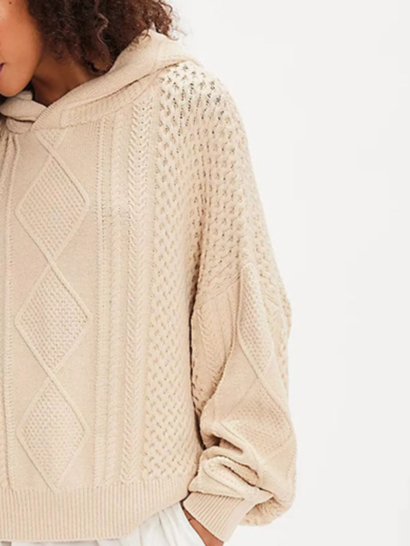 Texture Knit Long Sleeve Hooded Sweater - Image 2