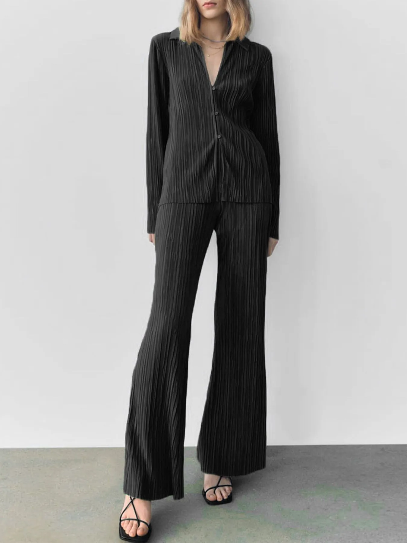 Texture Long Sleeve Top and Pants Lounge Set - Image 10