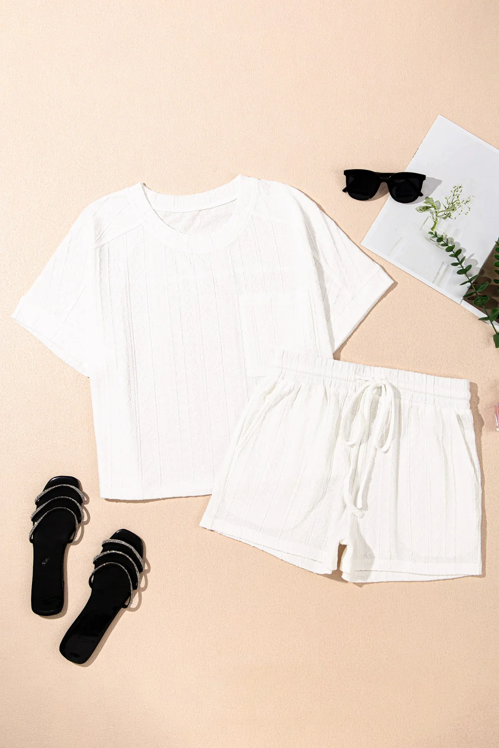 Texture Short Sleeve Top and Shorts Set - Image 12