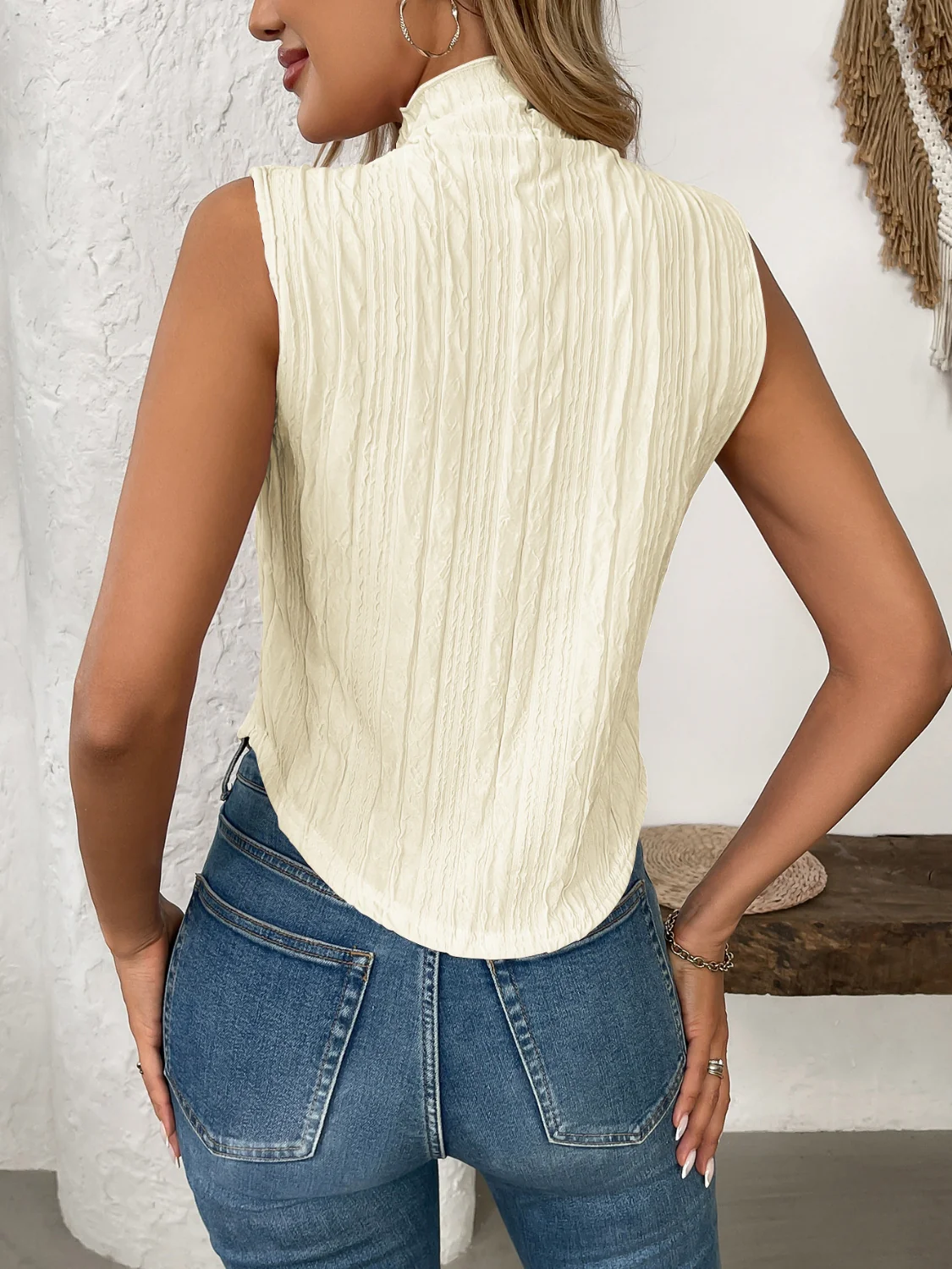 Texture Turtleneck Sleeveless Top - Image 19