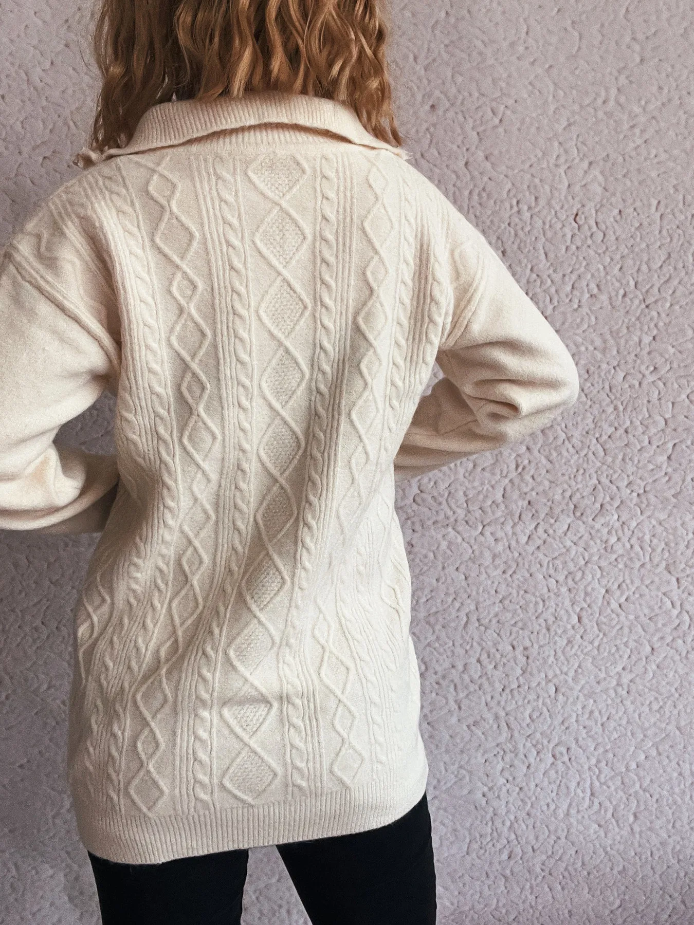 Texture Zip Collar Long Sleeve Sweater - Image 20