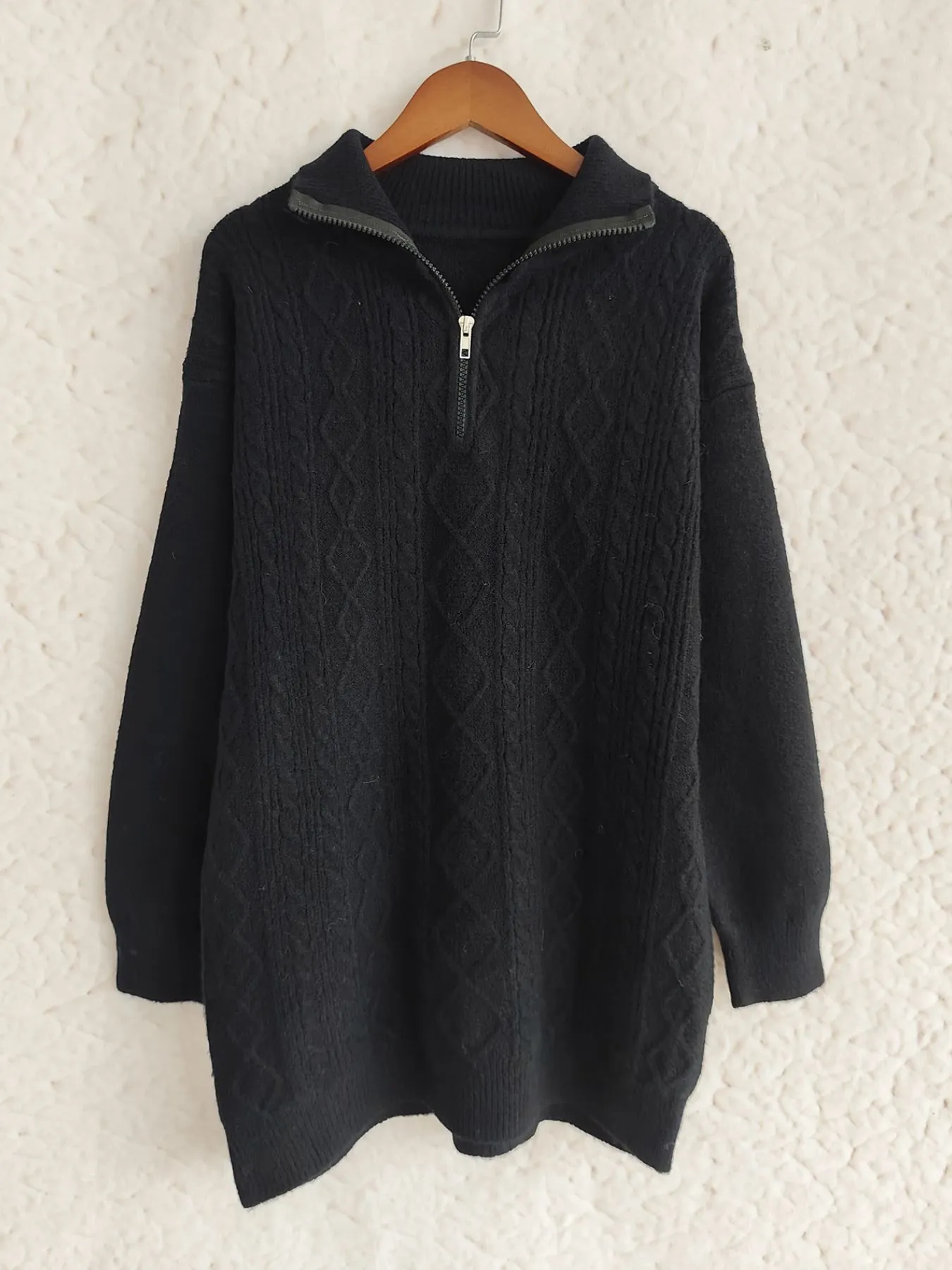 Texture Zip Collar Long Sleeve Sweater - Image 21