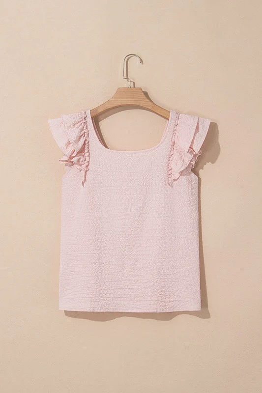 Textured Bow Knot Frilled Butterfly Sleeve Blouse - Image 12