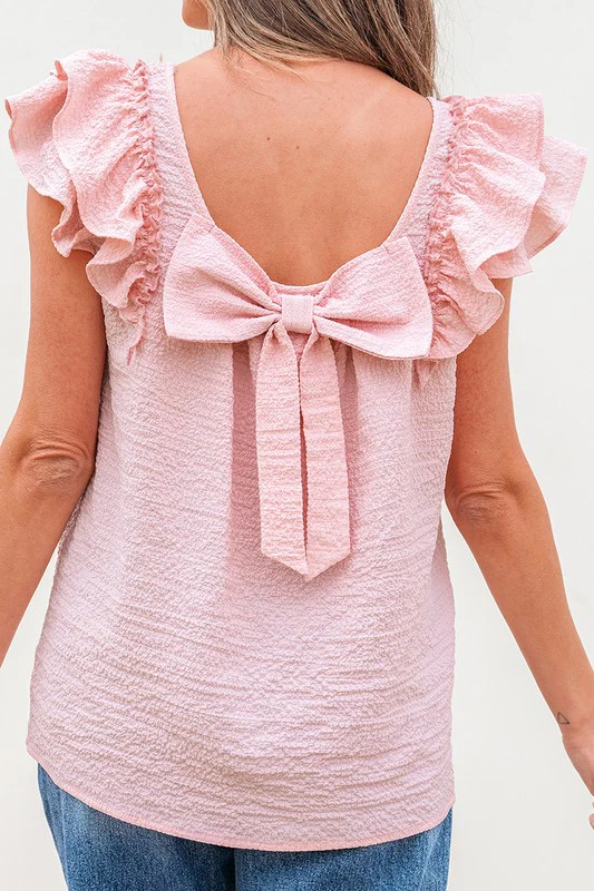 Textured Bow Knot Frilled Butterfly Sleeve Blouse - Image 13