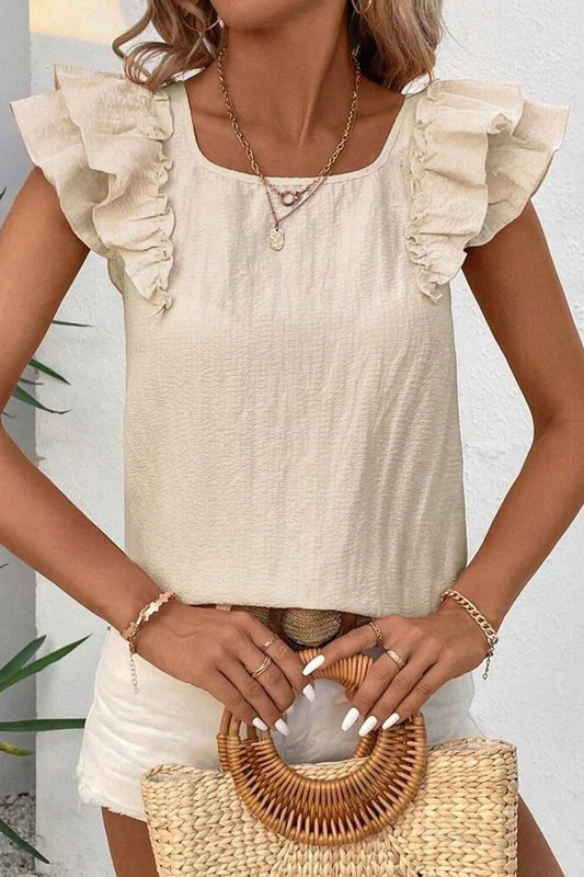 Textured Bow Knot Frilled Butterfly Sleeve Blouse - Image 3