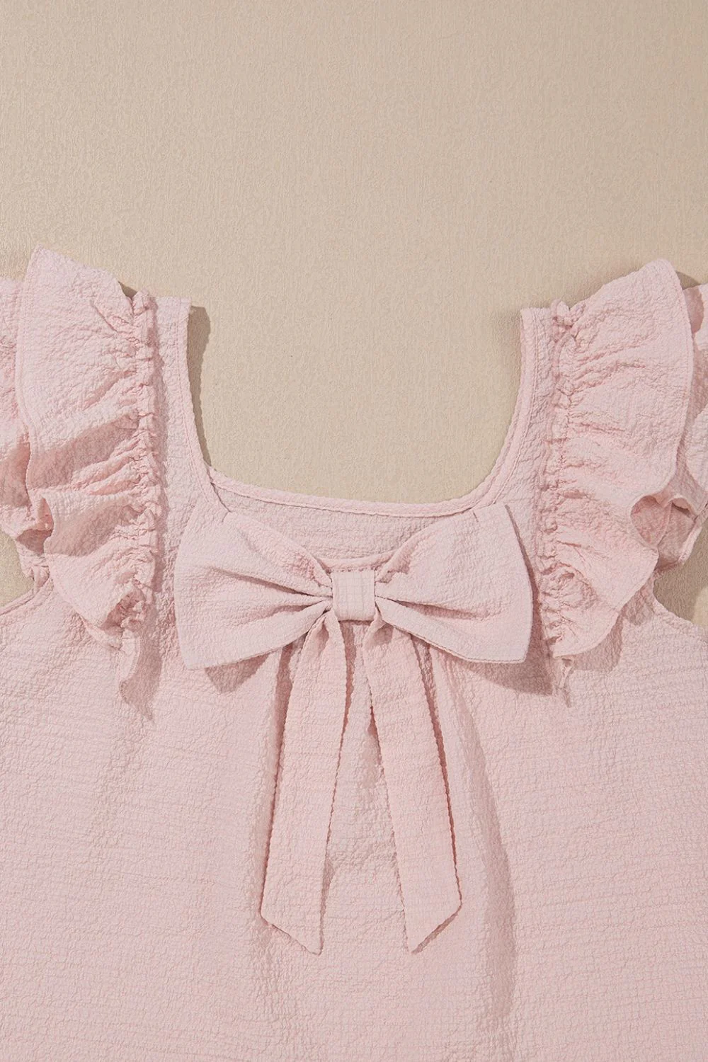 Textured Bow Knot Frilled Butterfly Sleeve Blouse - Image 7