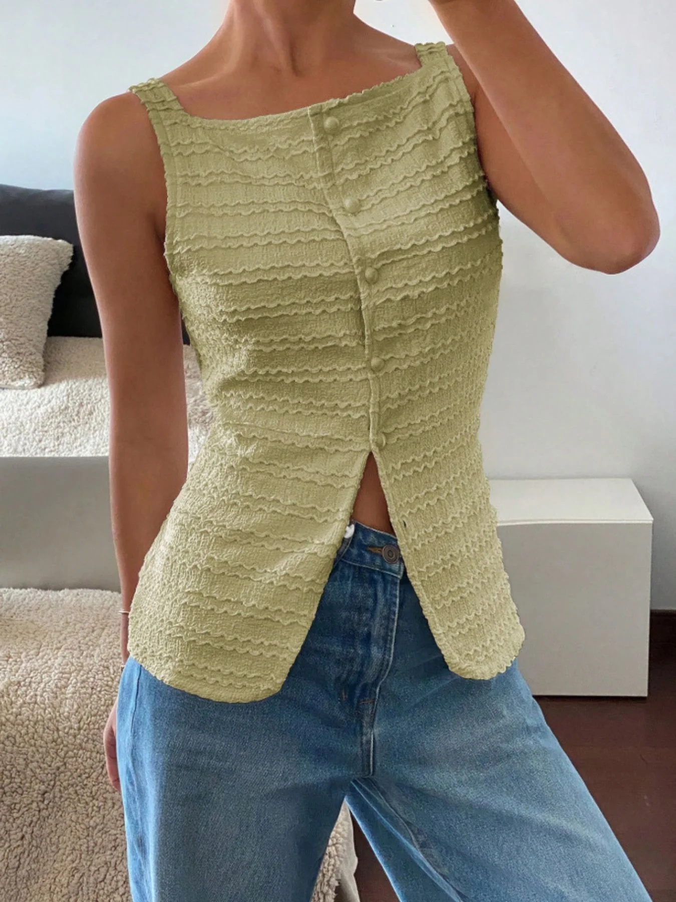 Textured Button-Front Tank - Image 3