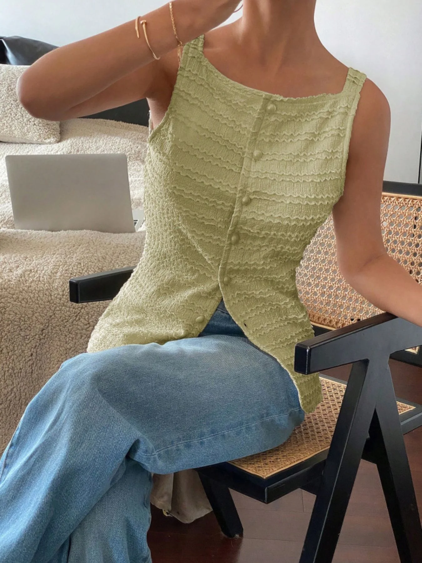 Textured Button-Front Tank - Image 4
