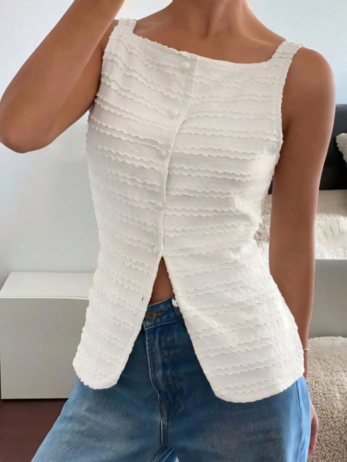 Textured Button-Front Tank - Image 7