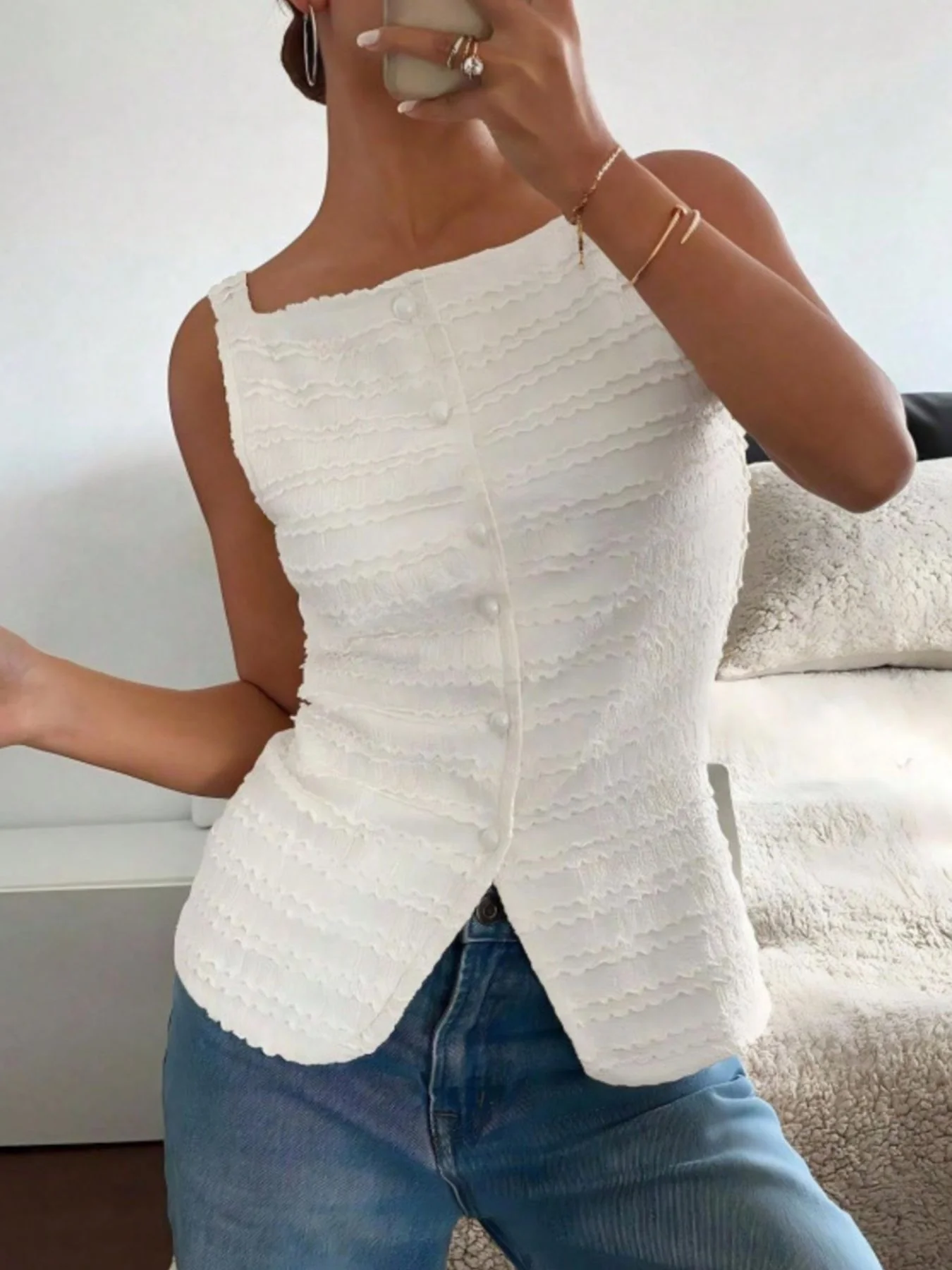 Textured Button-Front Tank - Image 8