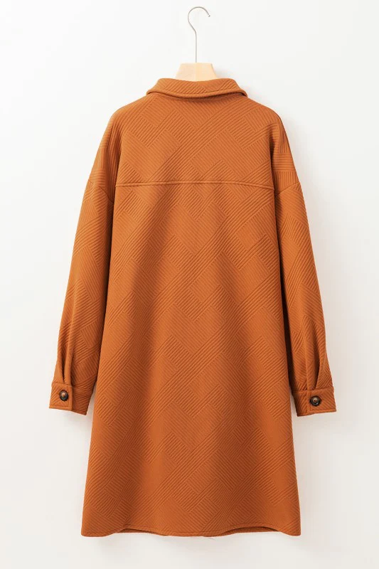 Textured Collared Button-Up Drop Shoulder Coat - Image 8