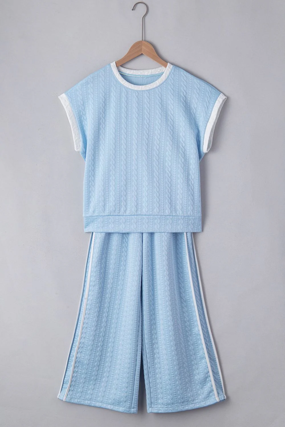 Textured Contrast Edge Top and High Waist Pants Set - Image 7