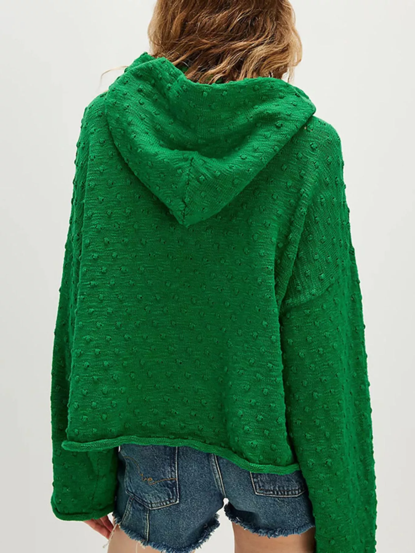 Textured Dot Knit Long Sleeve Hooded Sweater - Image 11
