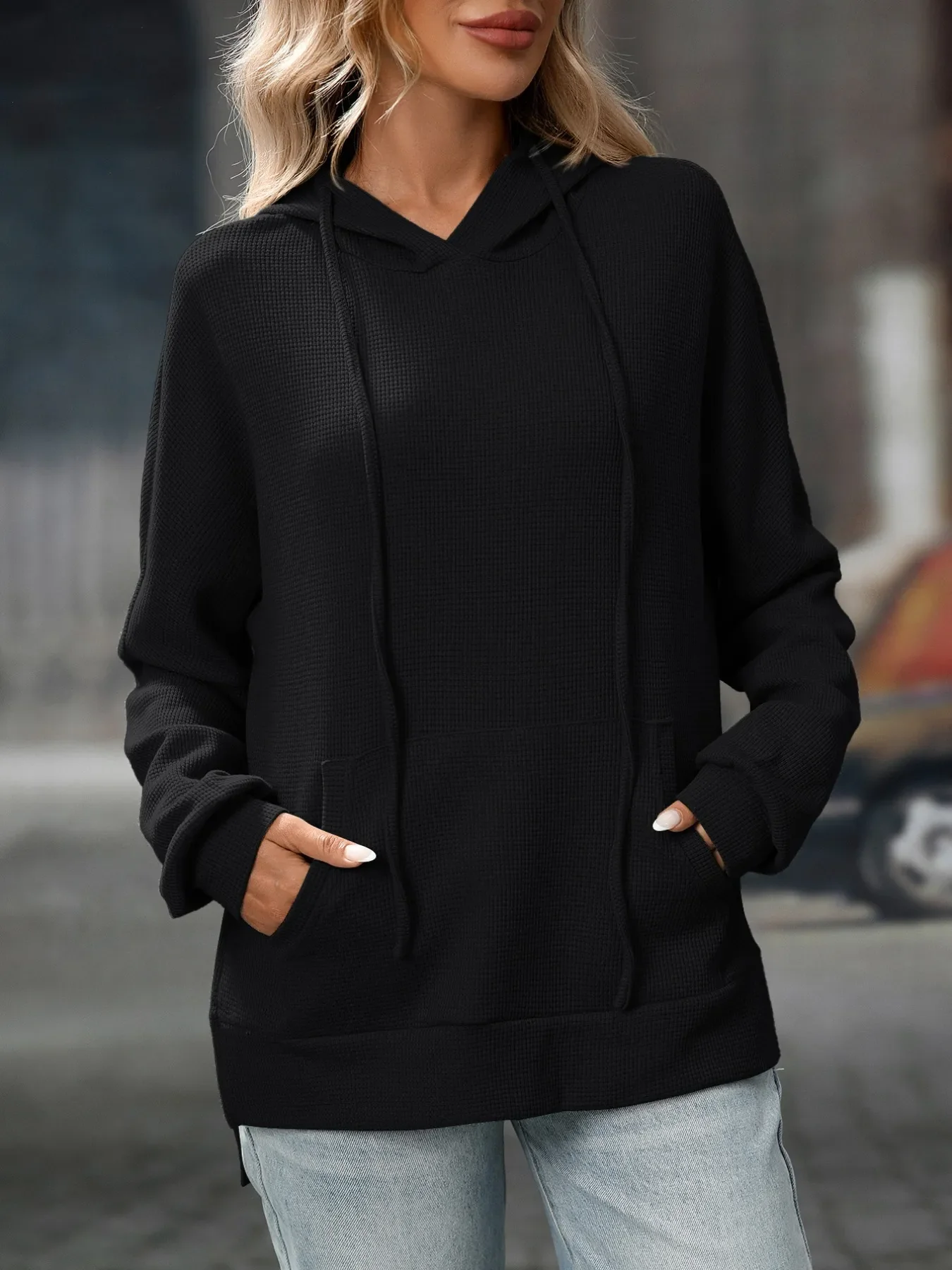 Textured Drawstring Long Sleeve Hoodie - Image 18
