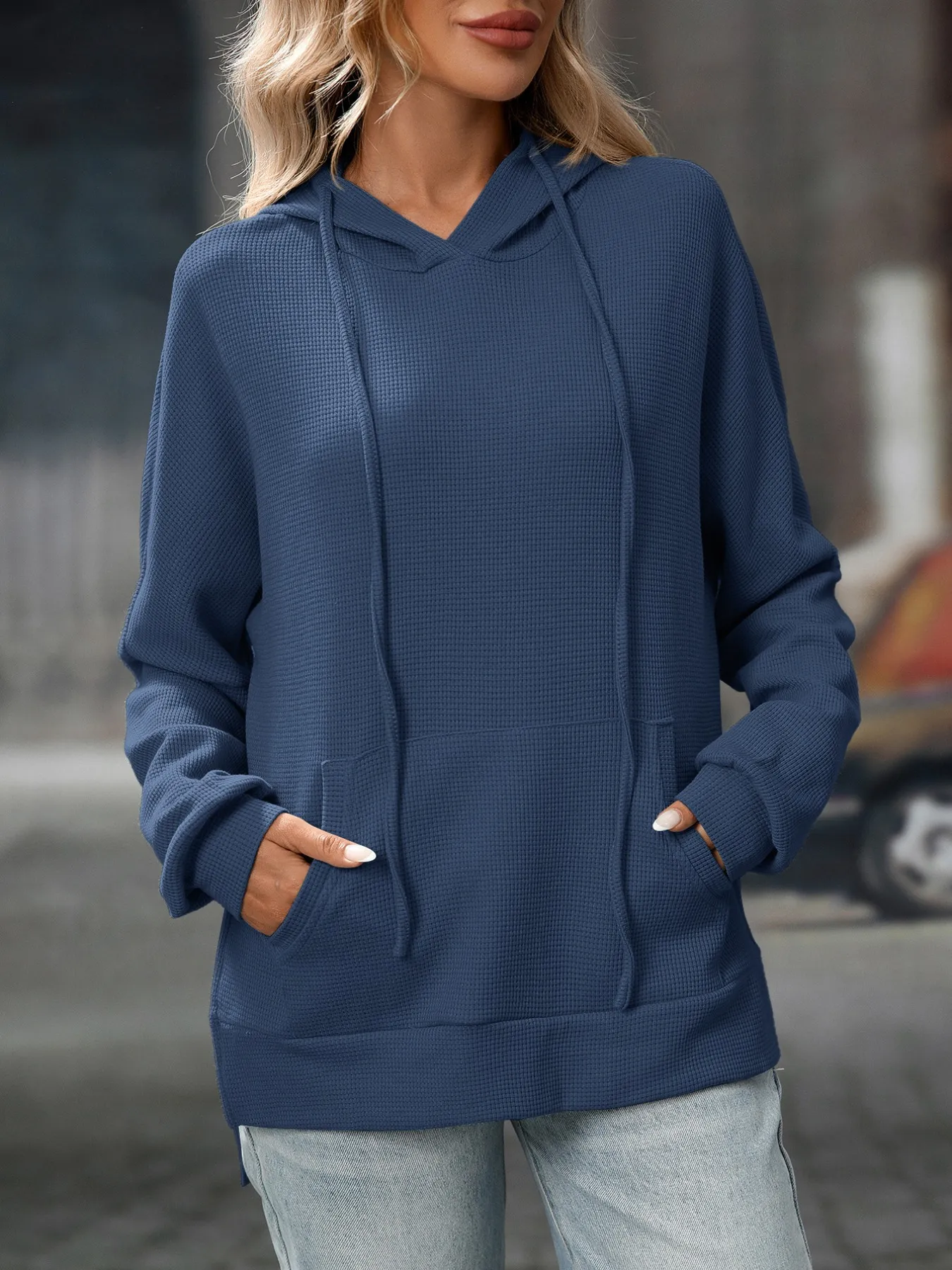 Textured Drawstring Long Sleeve Hoodie - Image 21