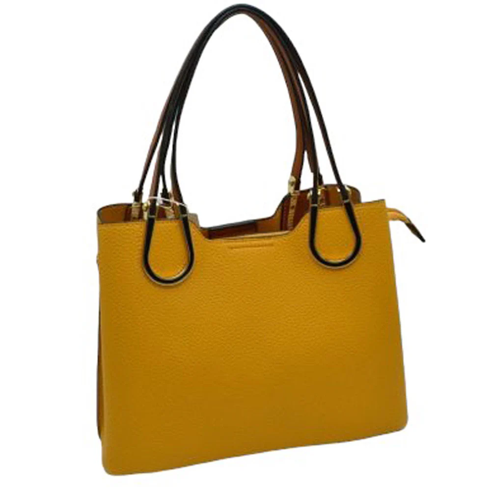 Textured Faux Leather Horseshoe Handle Women's Tote Bag - Image 7