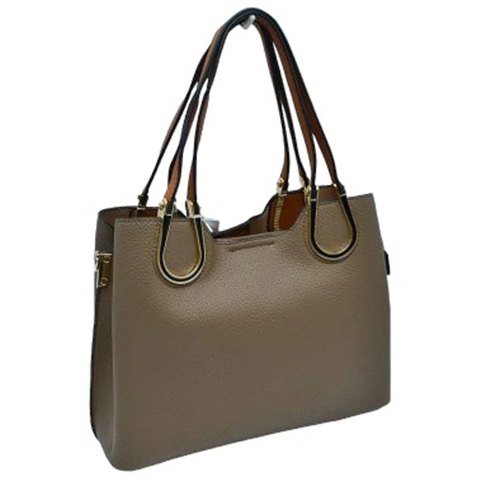 Textured Faux Leather Horseshoe Handle Women's Tote Bag - Image 9