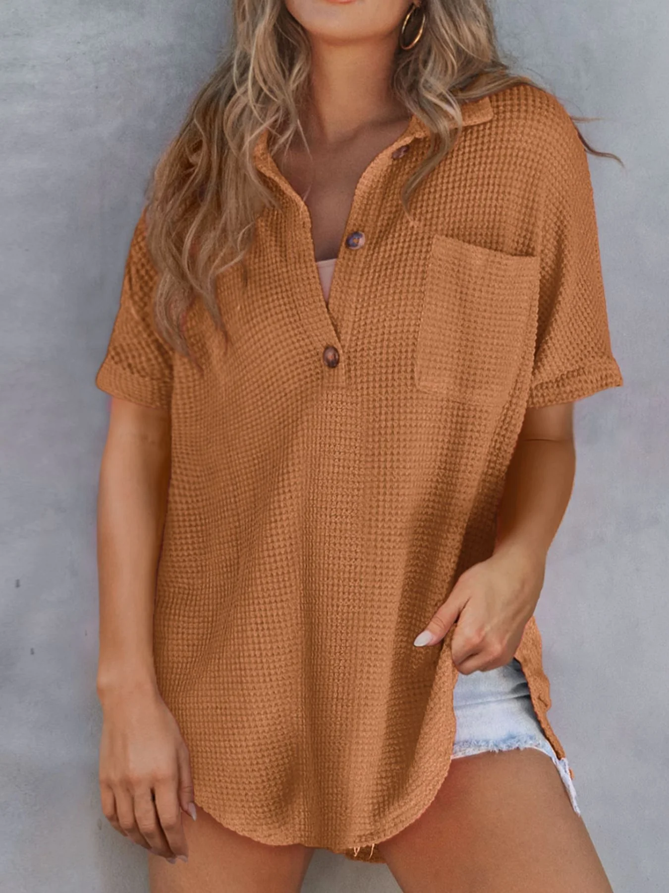Textured Knit Button Detail Top - Image 4