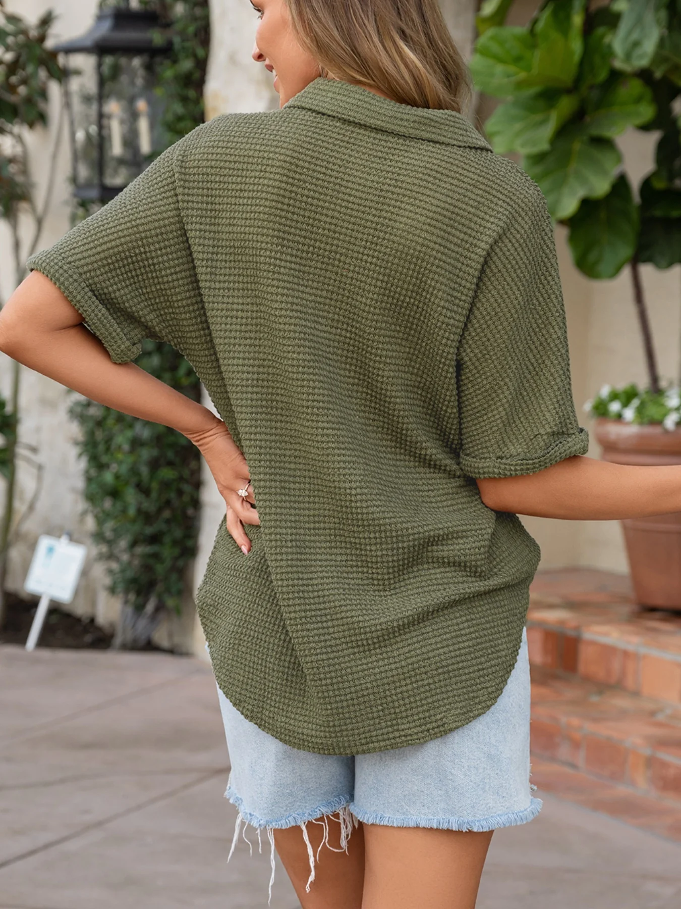 Textured Knit Button Detail Top - Image 7