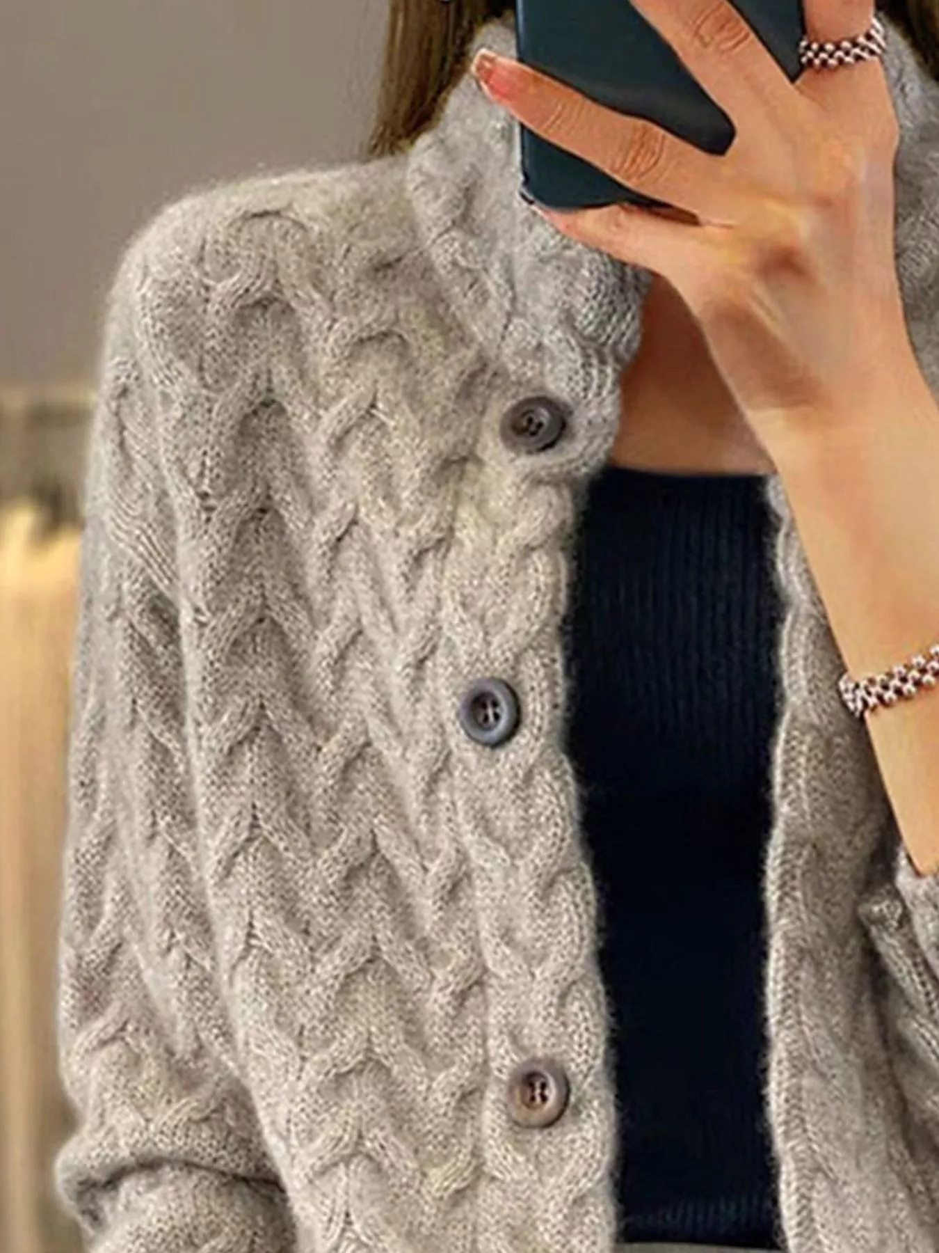 Textured Knit Button-Down Cardigan - Image 2