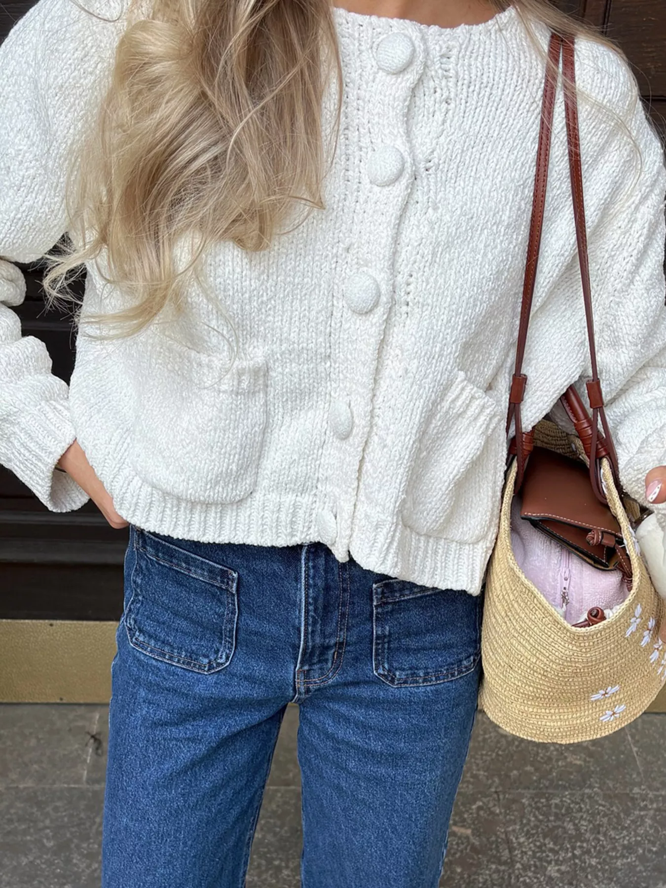 Textured Knit Button-Down Cardigan - Image 3