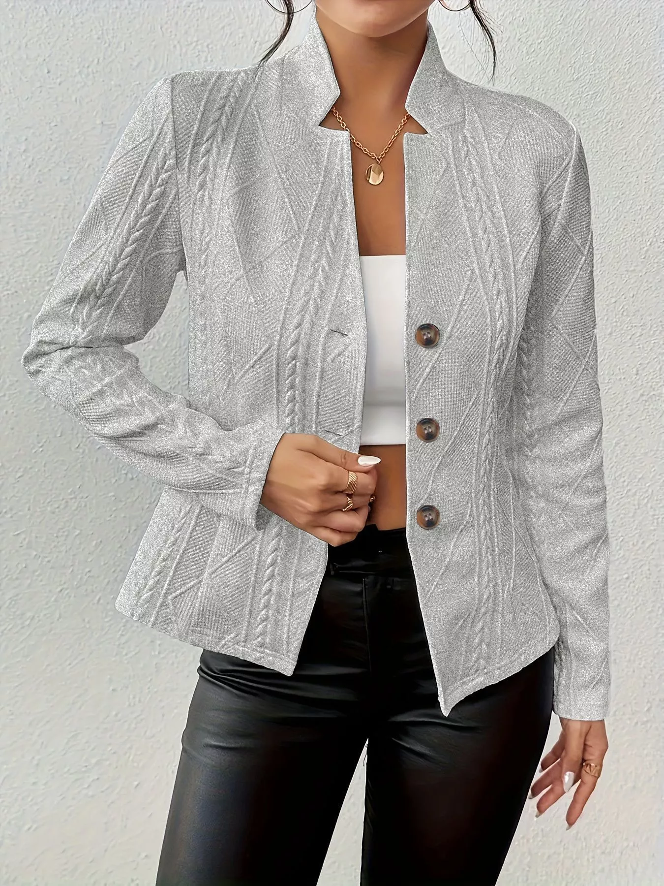 Textured Knit Button-Front Blazer - Image 16